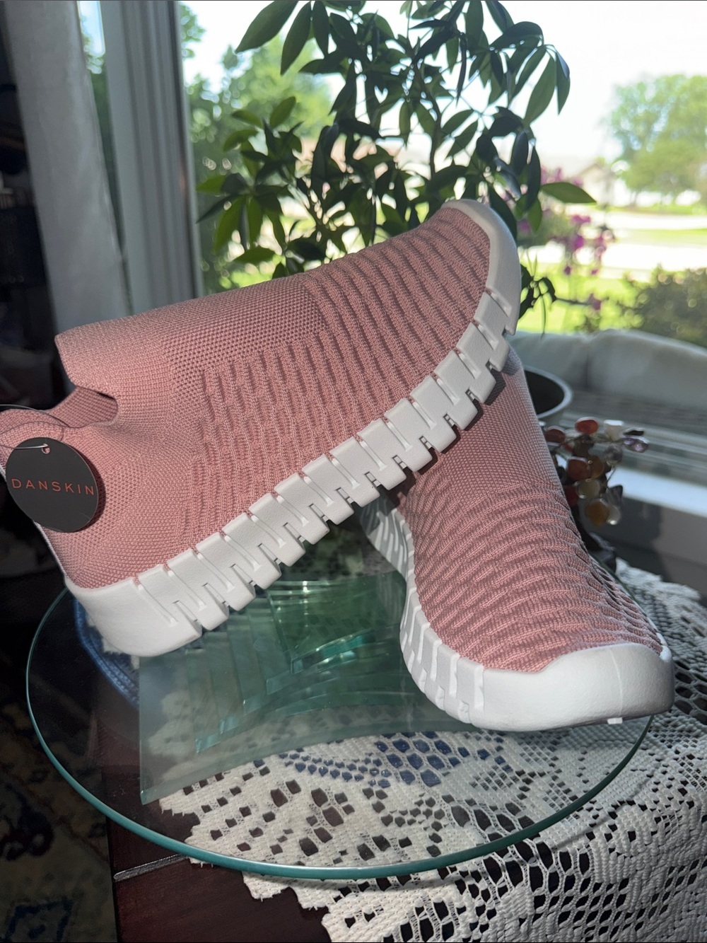Danskin Pink Knit Slip-On Sneakers with White Sole